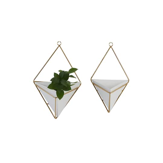 CosmoLiving by Cosmopolitan Set of 2 White Metal Contemporary Planter, 7" x 9"